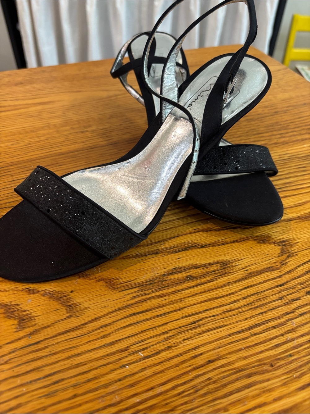 Nina Black Slingback Evening Sandals with Sparkle Strap
